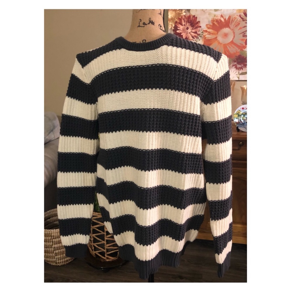 NEW ROLLA’S Mens Crew Knit Dark Gray Striped Sweater